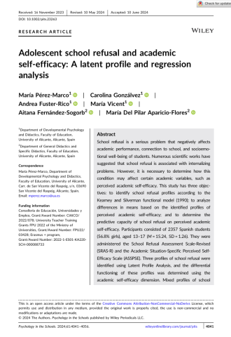 Adolescent school refusal and academic self-efficacy